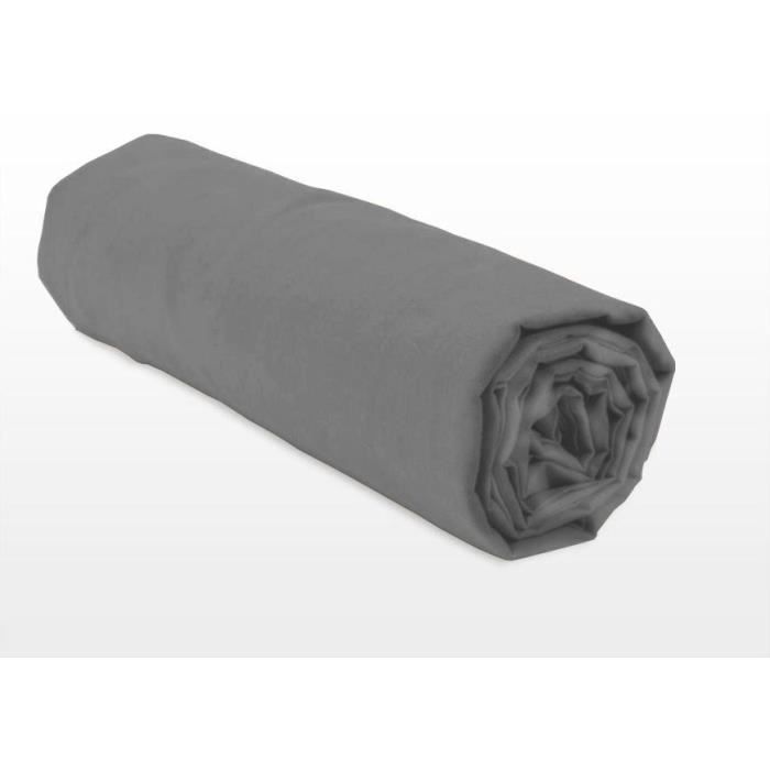 Sábana bajera ajustable - HOME LINGE PASSION - HP71766 - 140 x 190 cm + bolsillo profundo de 30 cm - Microfibra - 82 g - Gris antracita
