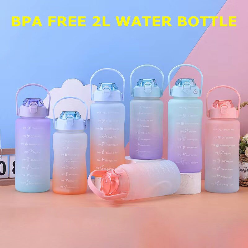 BPA Free Large Water Bottle Sports Cup With Straw Timeline Reminder Leak-proof Cup For Outdoor Sports