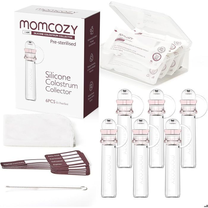 Momcozy Collecteur de lait réutilisable 6x5ml sans BPA, avec étui et lingettes Solution hygiénique et portable pour l'allaitement