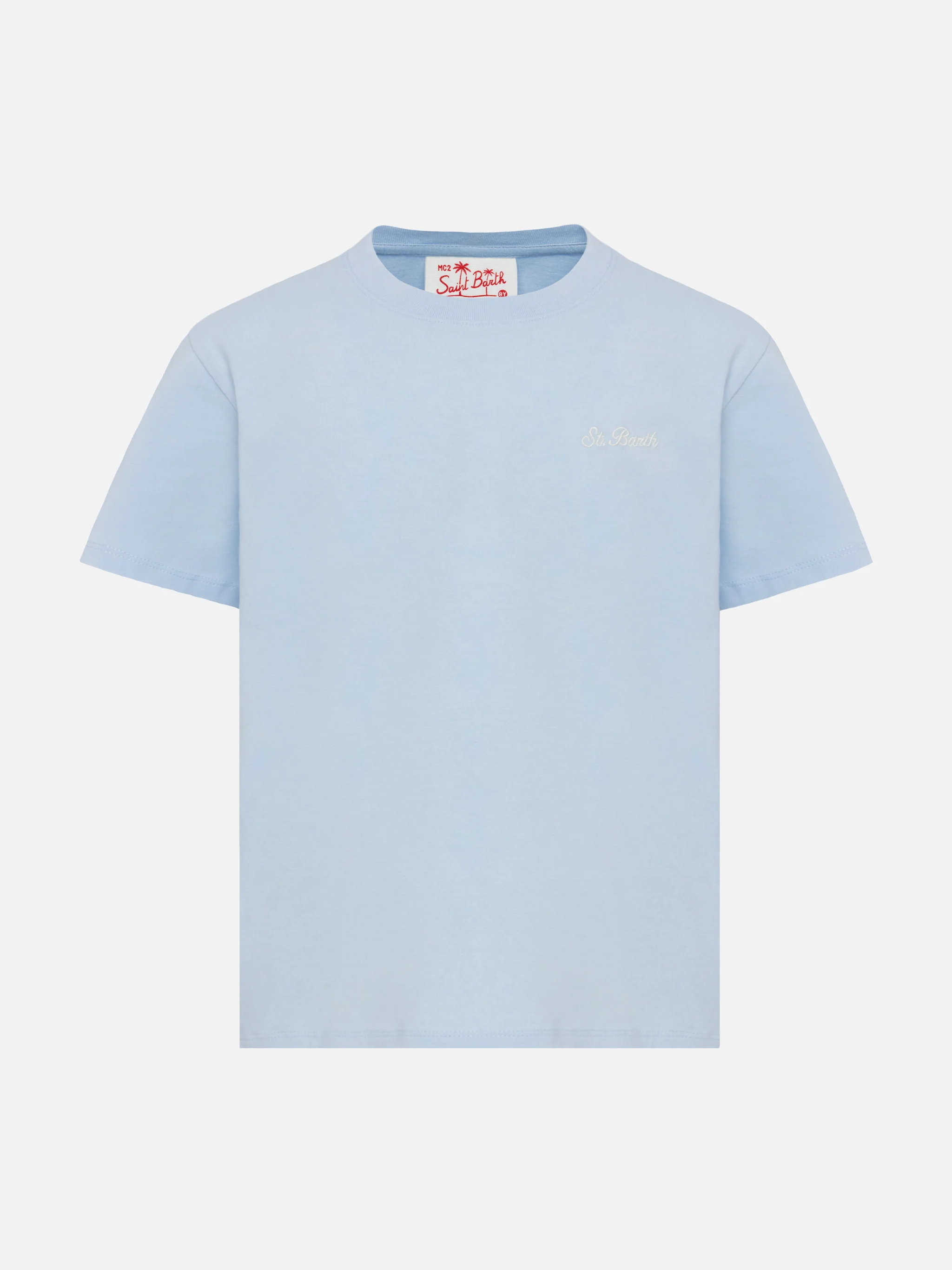 T-shirt Dover azzurro chiaro in jersey di cotone con ricamo St. Barth