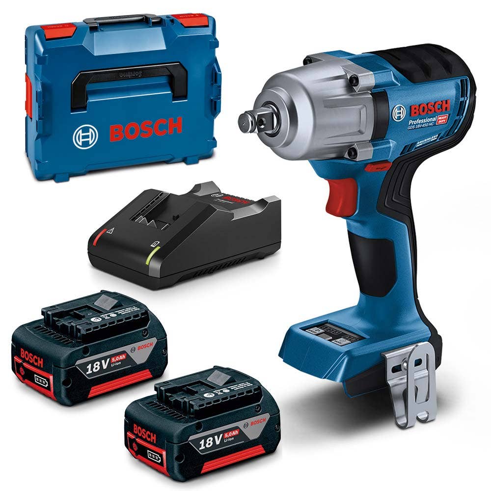 Conjunto de Chaves de Impacto sem Escova BOSCH 18V 2 x 5.0 Ah 1/2 polegada GDS 18 V-450 HC 06019K4041