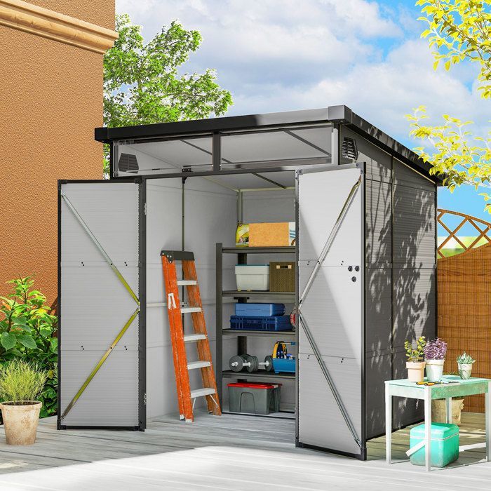 Gartenhaus – Outsunny – mit Fenstern, 2 Lüftungsöffnungen und abschließbarer Doppeltür – Polypropylen – 190 x 191 x 215 cm – grau