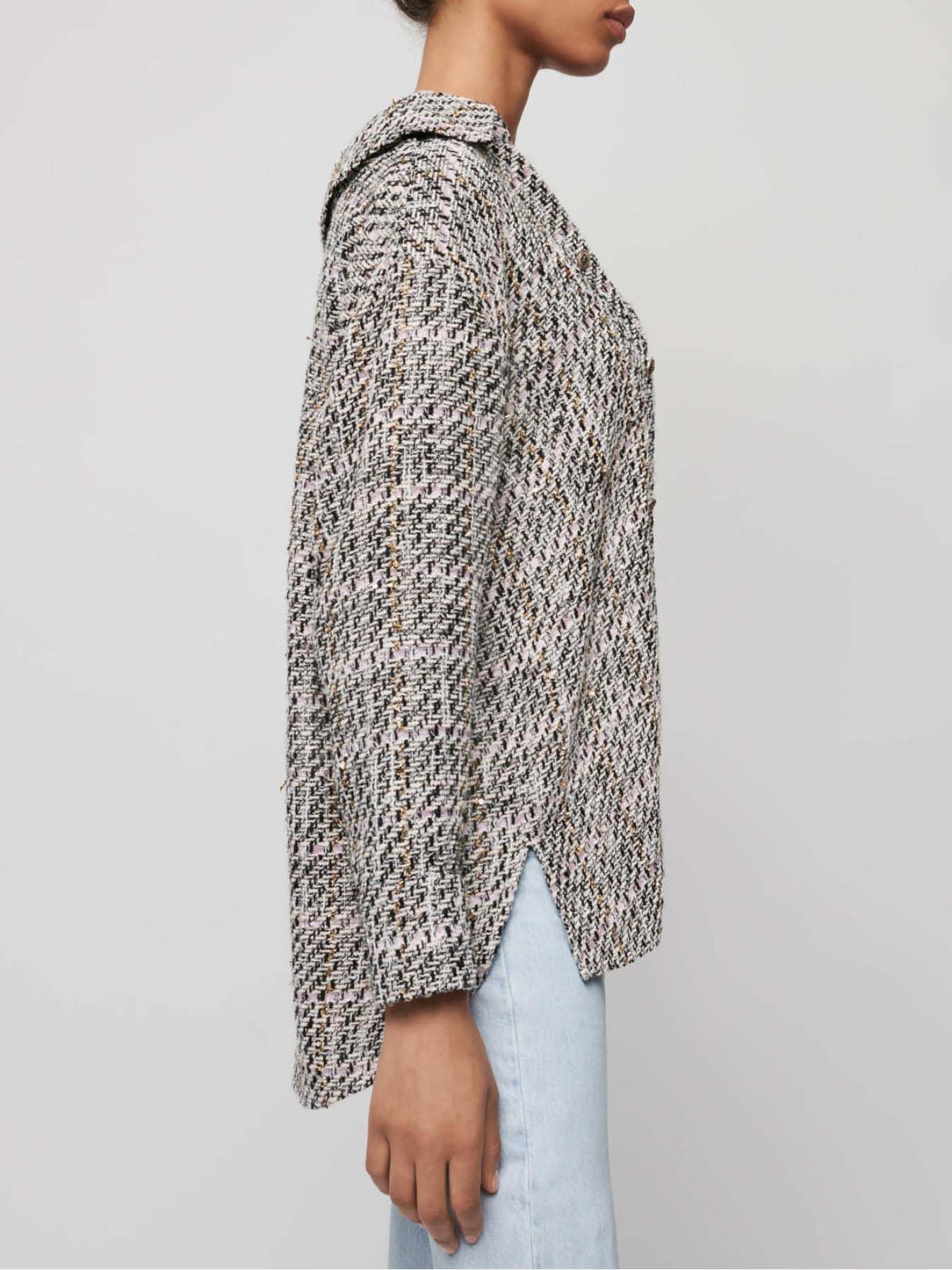 Cămașă trompe l'oeil în stil tweed - Roz deschis