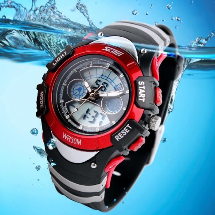 Reloj deportivo para niño, digital/analógico, resistente al agua, rojo.