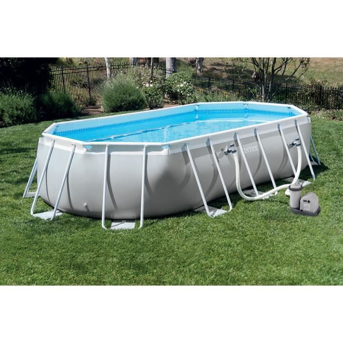 Kit de piscina tubular elevada Intex - Estructura Pris - 610 x 305 x 122 cm - Ovalada (Bomba, cubierta, alfombrilla de suelo y escalera) - 26798NP