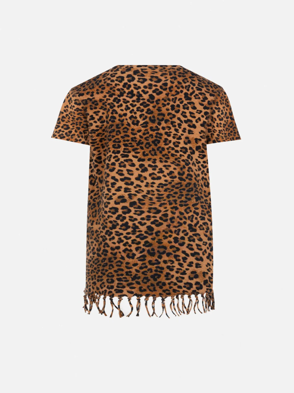 Abito Abbey in cotone con frange e stampa animalier