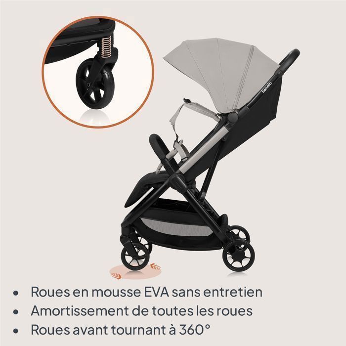 Poussette ultra-compacte LIONELO Julie Air - Pliage automatique - Compatible avion - Jusqu'à 22kg - Canopy UPF 50 - Beige