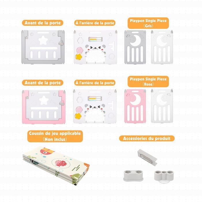 Baby Playpen 16+2 Panels, XXL Modular Playpen with Safety Lock, Adjustable Shape, Foldable, Baby Gate, Grey
