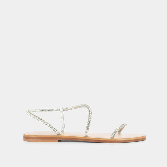 Sandales à strass  cuir métallisé argent