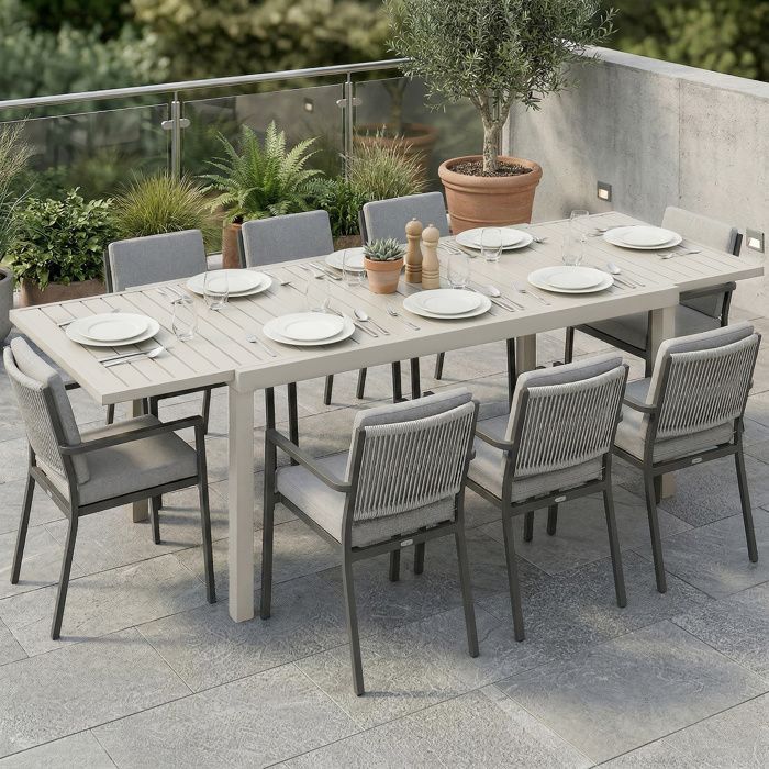 Mesa de jardín extensible - Outsunny - De 6 a 8 personas - Tablero de listones - Aluminio - 150/225x85x75cm - Blanca