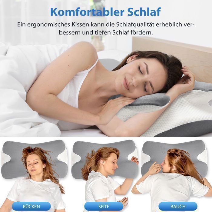 Almohada ergonómica de espuma viscoelástica MULISOFT P-105 | Soporte cervical | Tejido transpirable de seda helada | Máximo confort - Gris