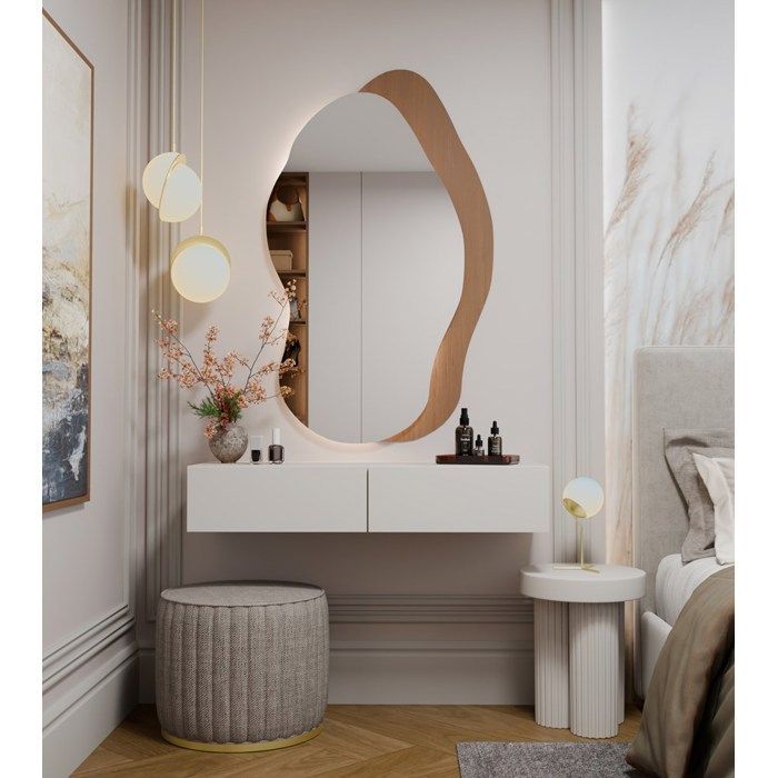 MIKA - Tocador de pared de 110 cm con 2 cajones - Beige cachemir (dormitorio)