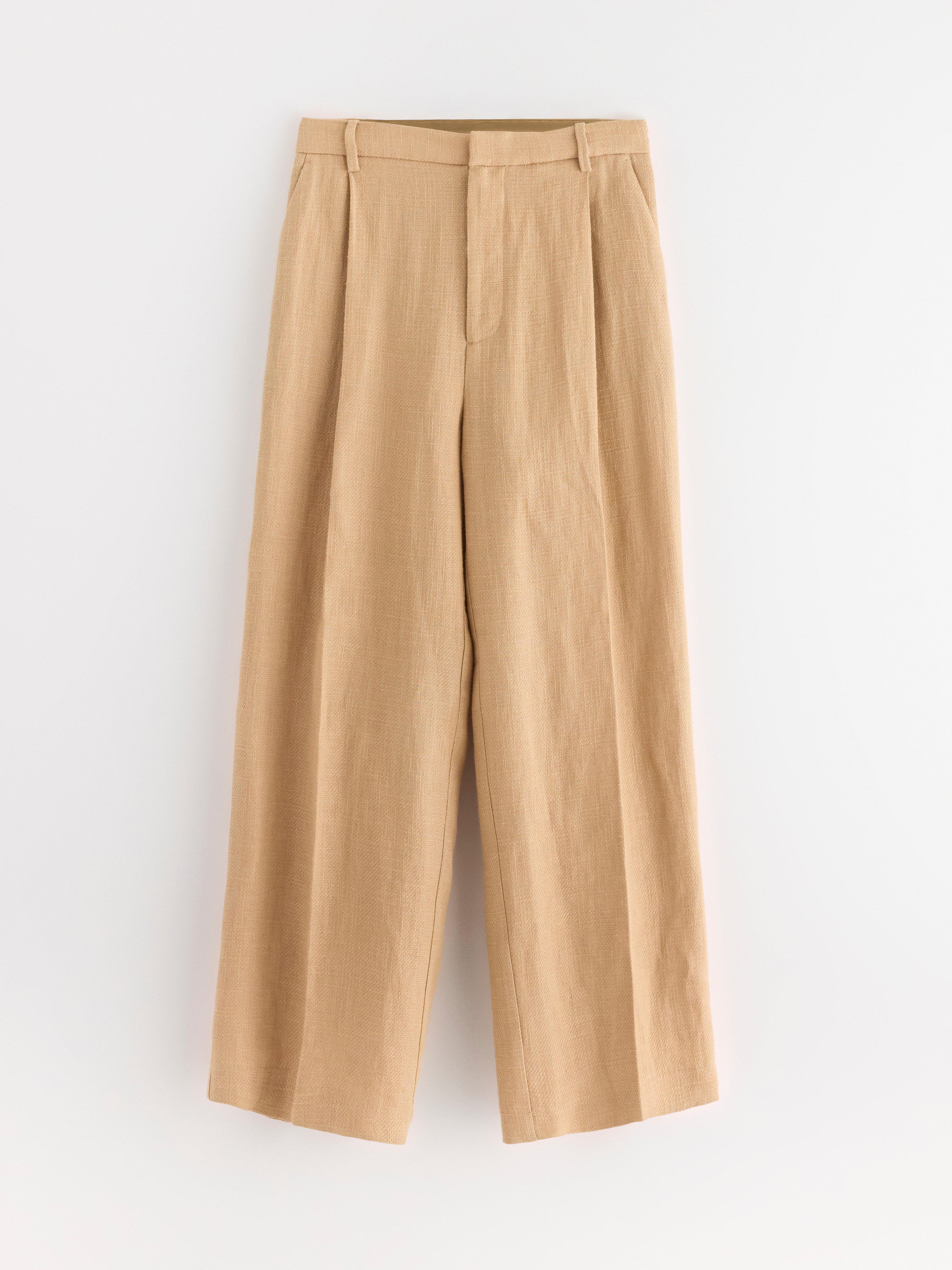Byxor i linneblandning Light dusty Beige