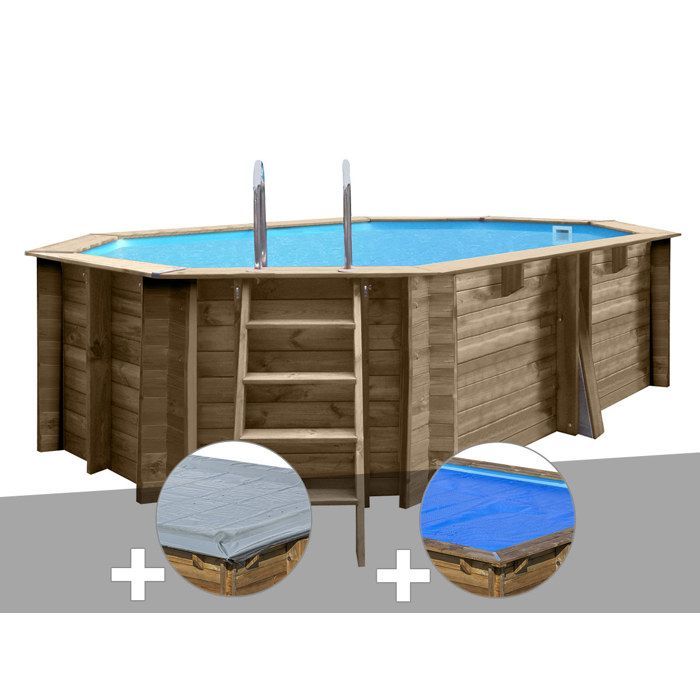 Piscine bois octogonale Sunbay Grenade 4,36 x 3,36 m - Filtre à sable - Hors-sol - 10 m³