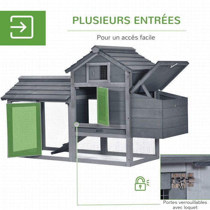PawHut - Pollaio - Legno di abete - 150,5x54x87 cm - Grigio