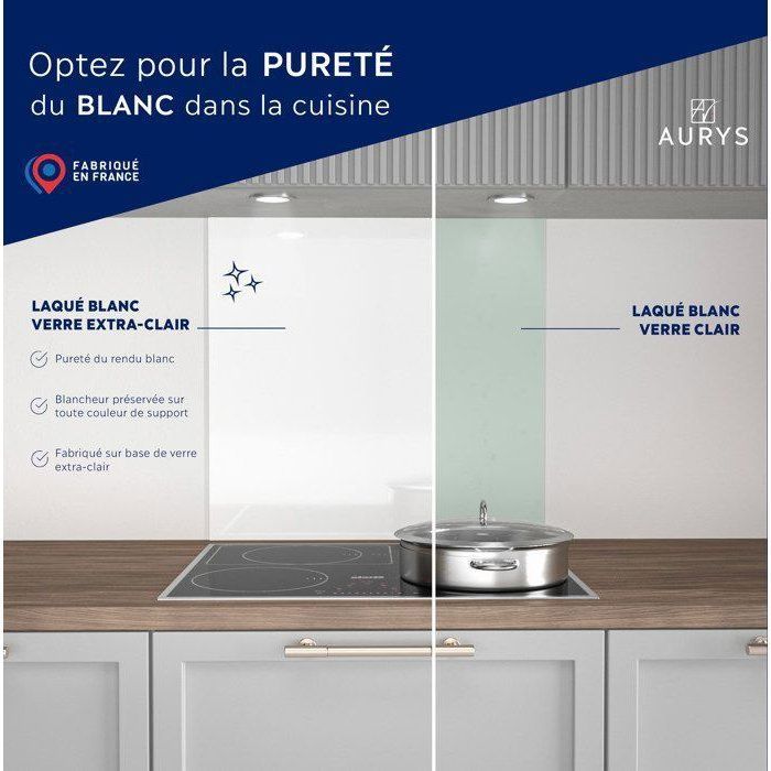 Paraschizzi per cappa aspirante - AURYS - Vetro - Bianco extra - Laccato bianco - 900*450 - 6 mm