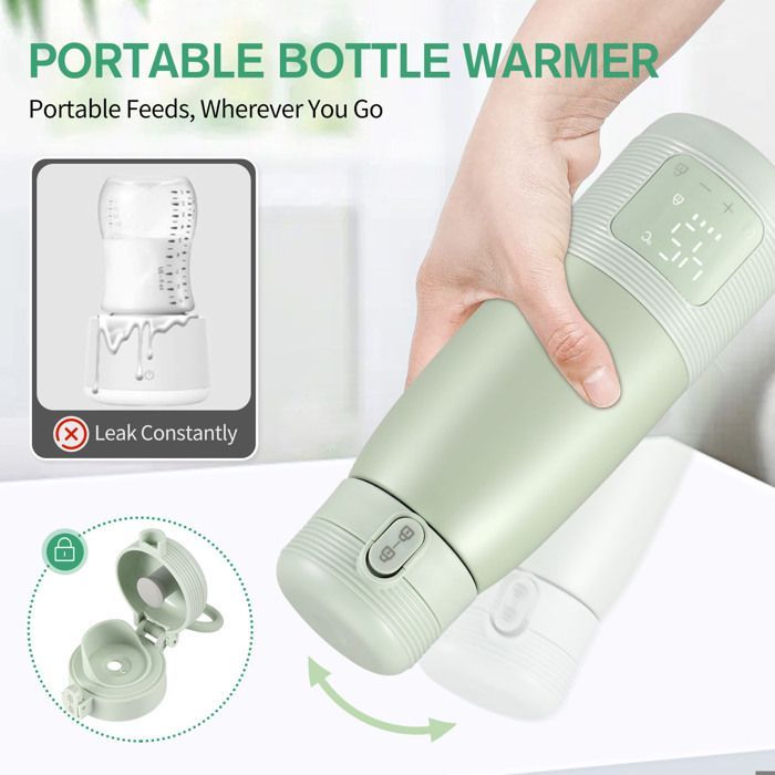 Babyflesverwarmer van 500 ml, draagbare draadloze babyflesverwarmer met instelbare temperatuur van 37 tot 55 °C, reisflesverwarmer voor moedermelk.