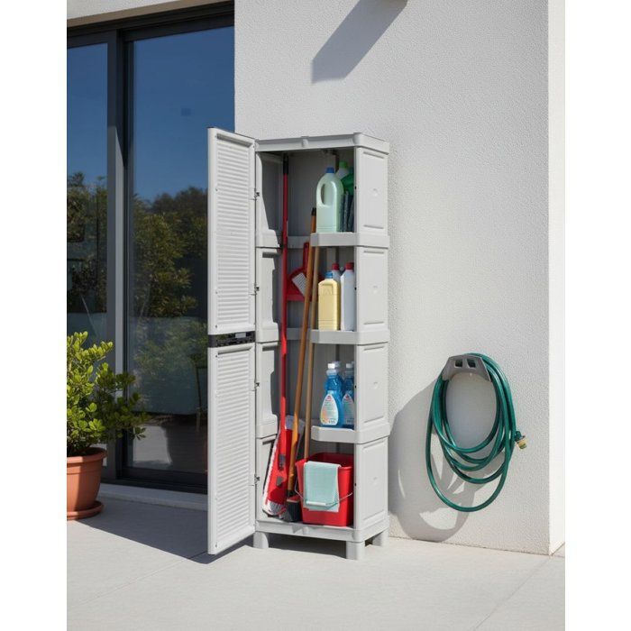 Armario de exterior Dbaldanz - Dmora - PVC - Gris claro 50x39x172 cm