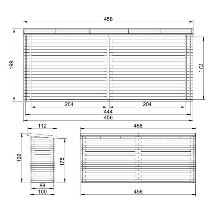 Double Abri Bûches 4 m² - Abri pour bois de chauffage - 112 x 450 cm - Timbela M203 - range bûches extérieur