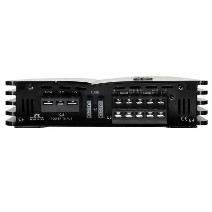1 amplificador Renegade RXA1500, 5 canales clase A/B, 4x100 + 1x350 vatios RMS, 4x200 + 1x700 vatios máx., 1500 vatios máx., 1 unidad