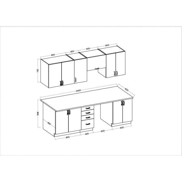 Cocina modular completa SARA - 7 elementos - Acabado roble Sonoma - Ancho 240 cm - Encimera no incluida
