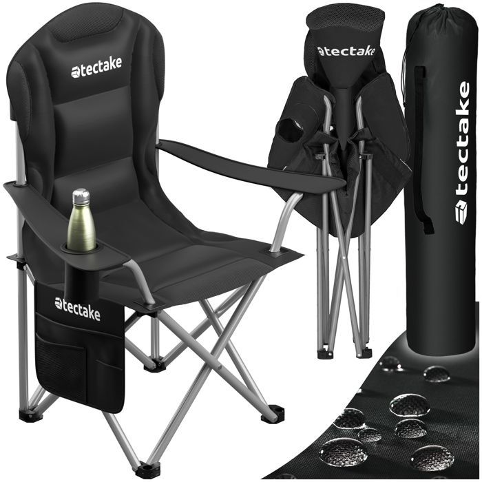 Silla de camping - TECTAKE - 1 MTX, silla plegable acolchada con bolsa de transporte, 88,5 x 55 x 103 cm, tejido hidrófugo.