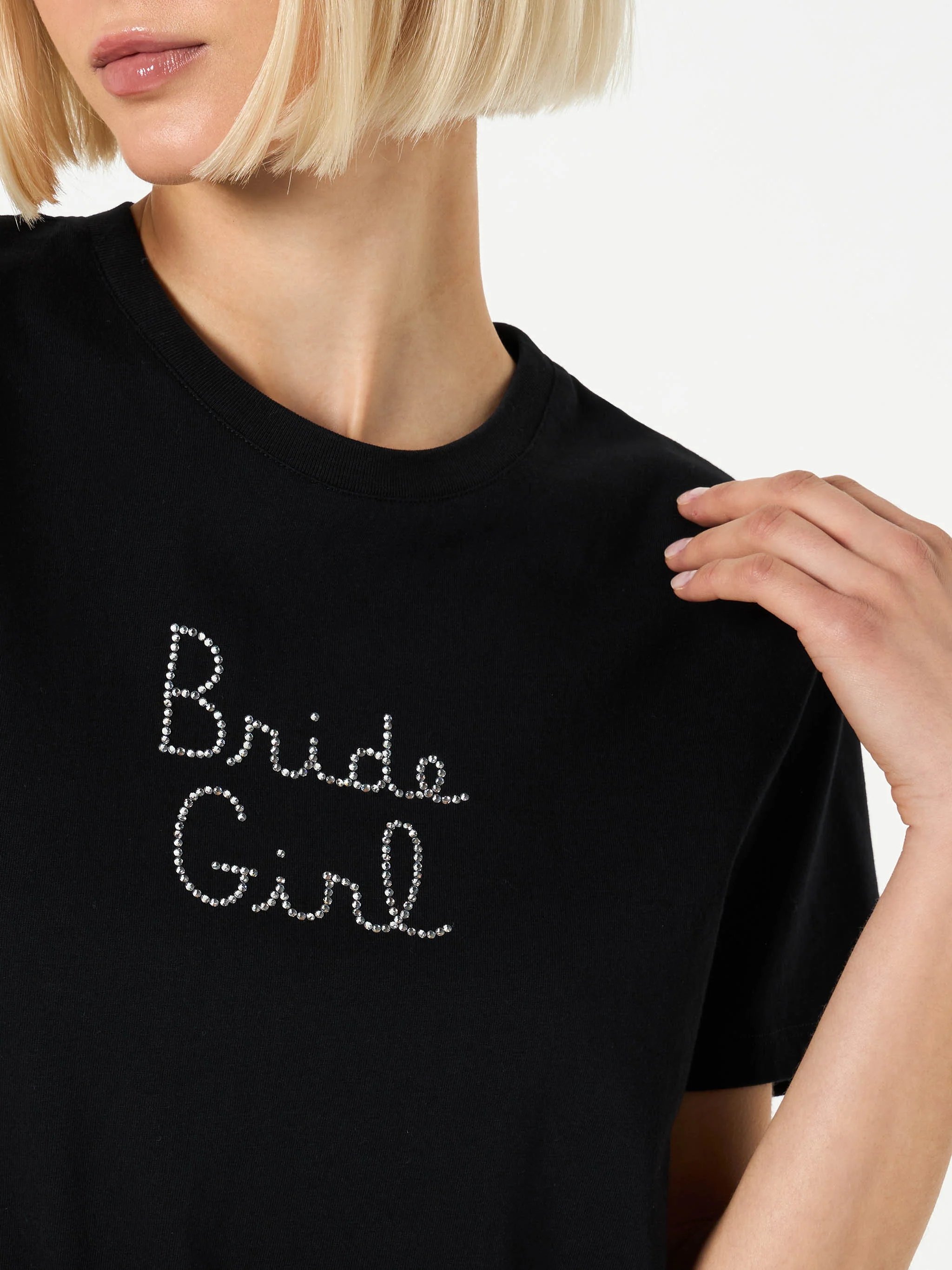 Dames katoenen T-shirt met strass-borduurwerk, bruidsmeisje