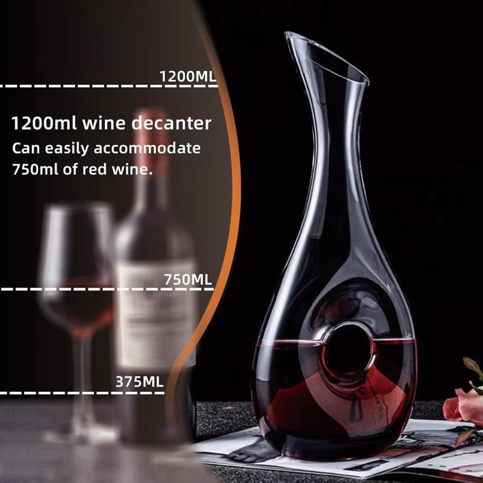 Decantador de vino tinto de 1,2 L - Sin plomo - Hecho a mano - Para amantes del vino