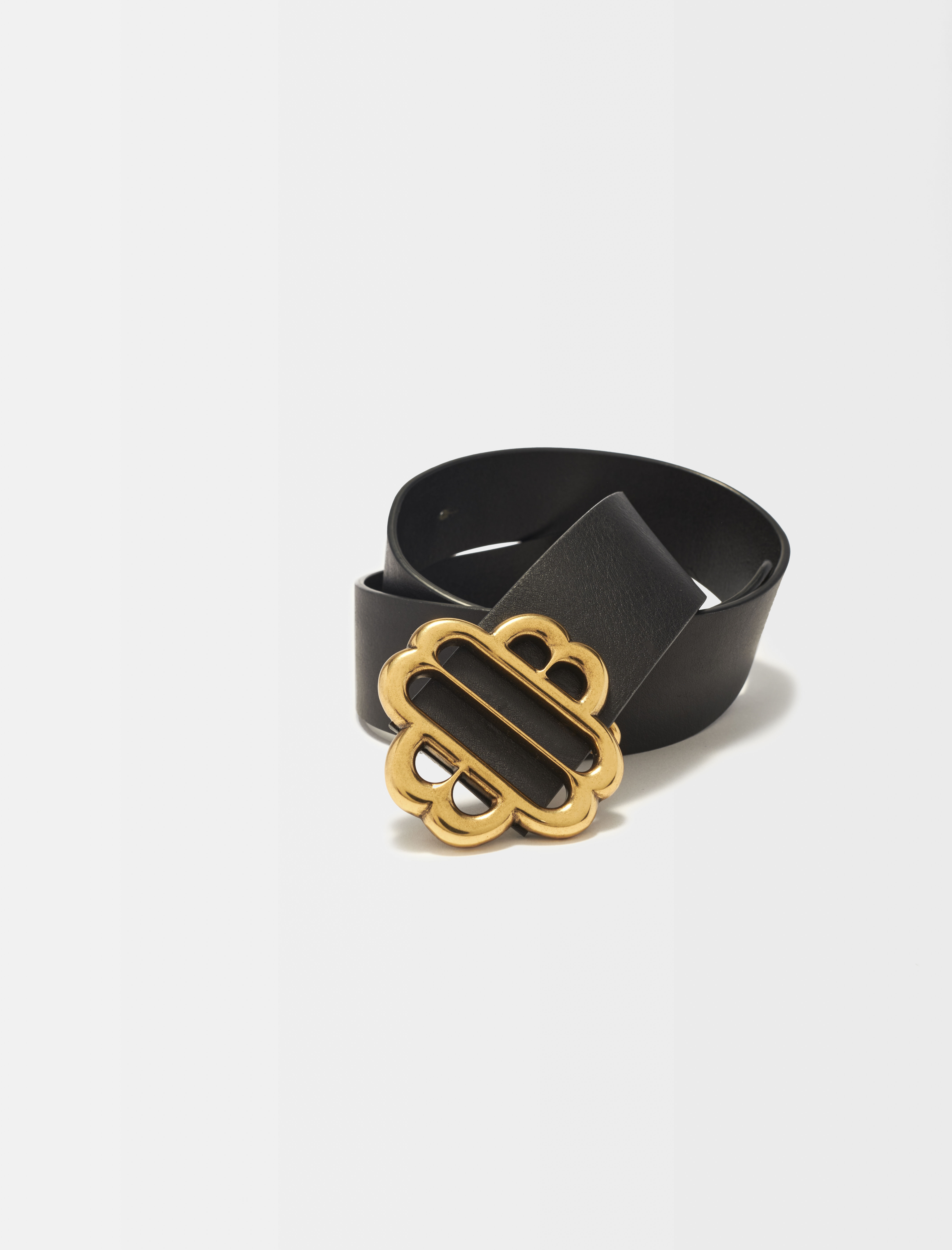 Curea din piele cu logo Clover - Negru