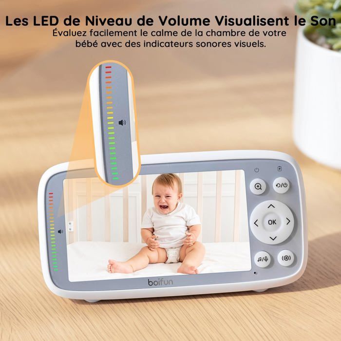 4”Babyphone 2 Cameras,Camera Bebe 720P Véritable Ips,Zoom 3X,Vision Nocturne Infrarouge Invisible,Barre De Volume,Pas De Wifi