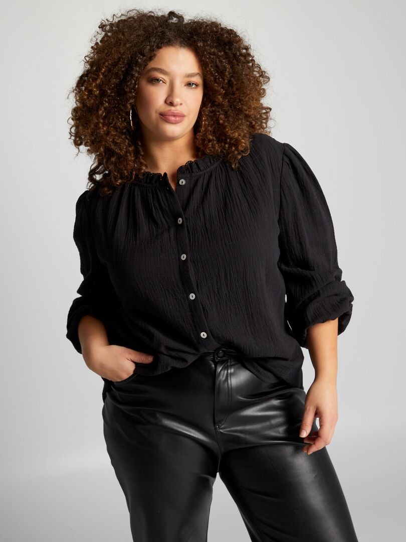 Blusa in garza di cotone - nero