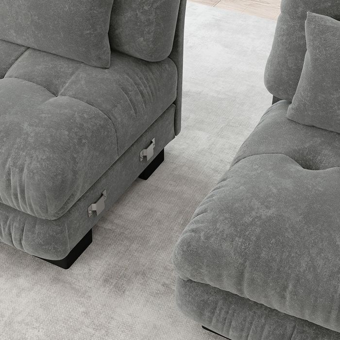 Corner sofa, modular sofa - Grey, oversized L-shaped convertible sofa with corduroy ottoman