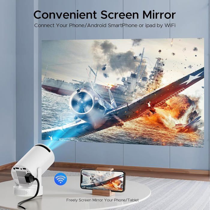 Proyector portátil TRAHOO - Compatible con 1080p/4K - WiFi 6 de doble banda - Bluetooth 5.0 - Rotación de 220°