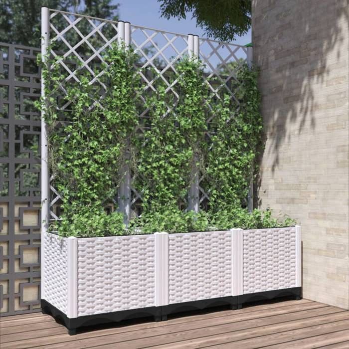 vidaXL Jardinière avec Treillis, Lit Surélevé, Bac à Fleurs, Pot de Plantes, Boîte à Fleurs Jardin Patio Terrasse, Blanc 153284