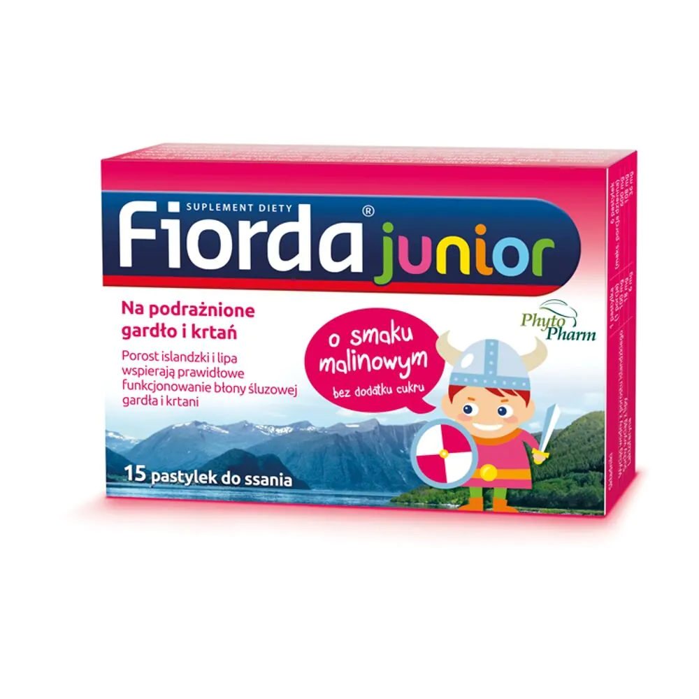 Fiorda Junior, Pastylki do ssania na podrażnione gardło i krtań, Smak malinowy