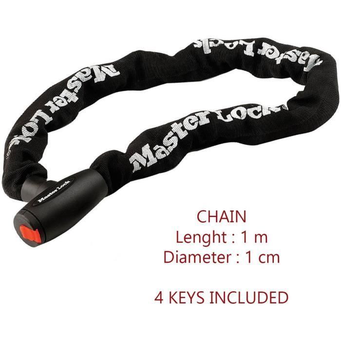 Cadeado para motocicleta - MASTER LOCK - Corrente de aço temperado de 10 mm - 1 m de comprimento