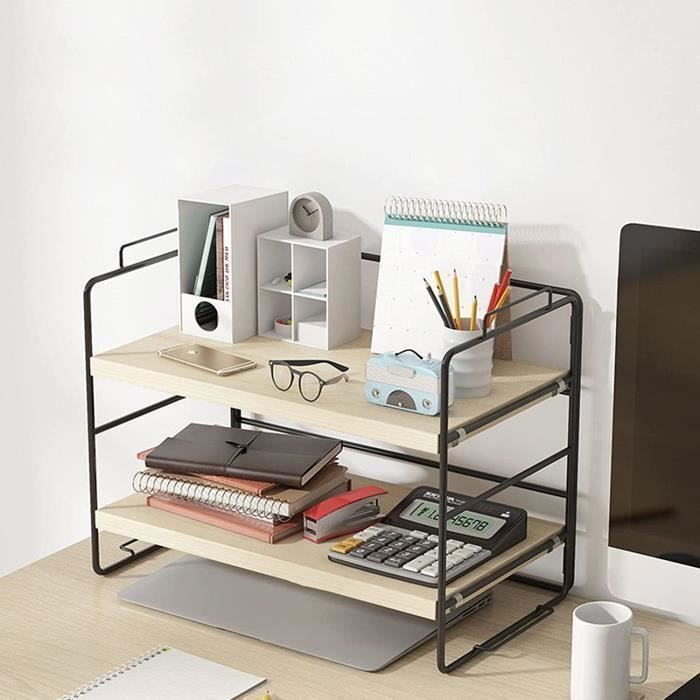 Bibliothèque Réglable Organisateur de Bureau Empilable Étagère de Bureau à Poser Etagère à Épices pour Bureau Chambre Cuisine Balco