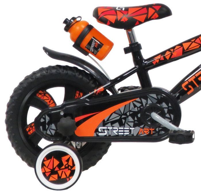 Vélo enfant 12'' garçon STREET ART pour enfant < 90 cm - équipé de 1 frein, 2 stabilisateurs amovibles et guidon BMX avec mousse !