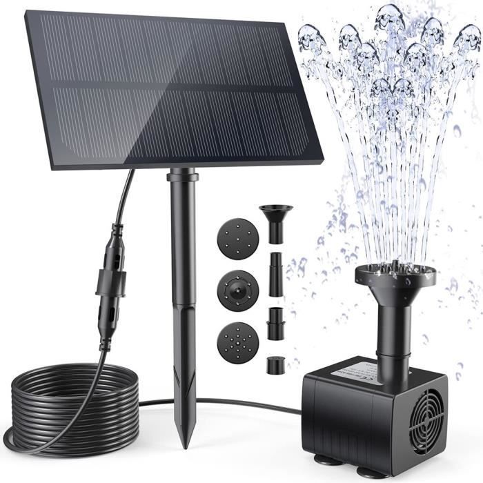 Fuente solar con estaca. Kit de bomba de agua para bebederos de pájaros, estanques, piscinas, jardines y acuarios. Versión mejorada.