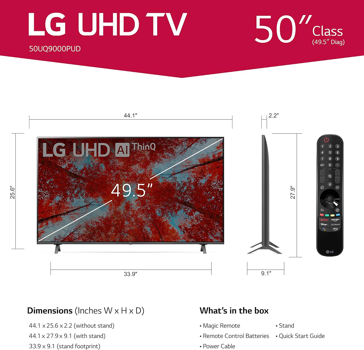 LG 50-tuumainen UQ9000-sarjan Alexa-yhteensopiva 4K-älytelevisio (3840 x 2160), 60 Hz:n virkistystaajuus, tekoälyllä toimiva, pilvipelaaminen (50UQ9000PUD, 2022)