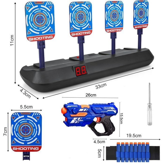 Nerf skjutmål med leksakspistol, automatiskt elektriskt mål med 20 pilar, barnspel för pojkar och flickor i åldrarna 3-9