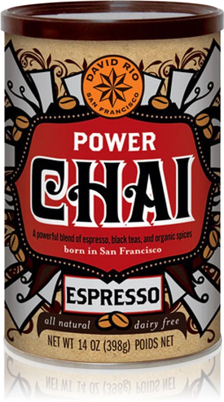 Pó para café expresso David Rio Power Chai, produto vegano.