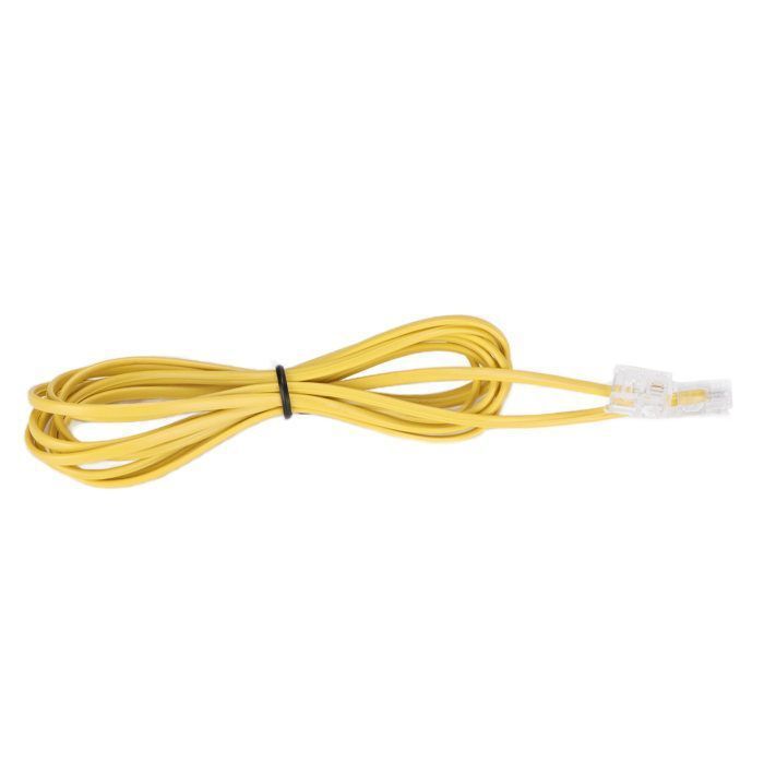 Teléfono fijo clásico retro con cable en color amarillo, estilo vintage, para telefonía doméstica y decoración de interiores.