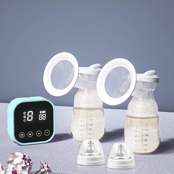Tire Lait Electrique, Rechargeable Double avec Ecran Tactile LED Tire-Lait, 4 Modes et 9 Niveaux D'aspiration, sans BPA - Bleu