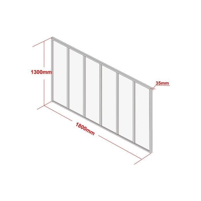 Mampara de cristal estilo taller en aluminio con recubrimiento en polvo y cristal esmerilado - 180 x 130 cm - Negro - BAYVIEW