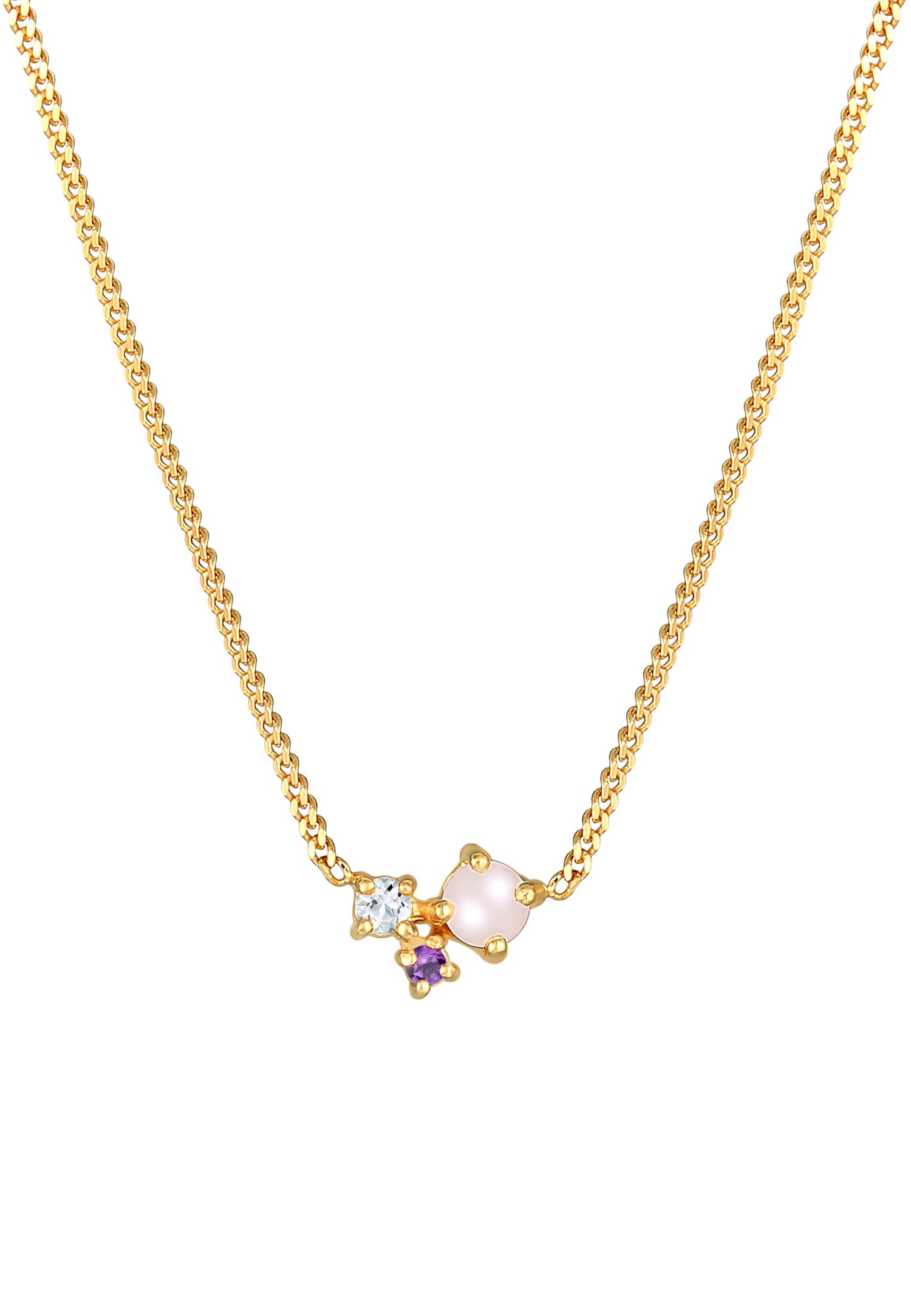 Elli PREMIUM Pendentif pour dames avec améthyste en quartz rose et pierre topaze en plaqué or 925