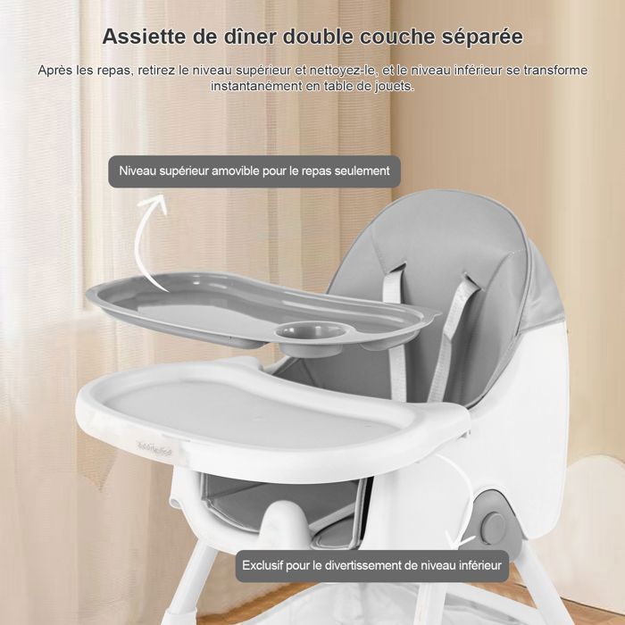 K IKIDO Baby Kinderstoel, Opvouwbare Stoel, Verstelbare Kinderstoel, Van 6 maanden tot 3 jaar (15 kg) - Grijs