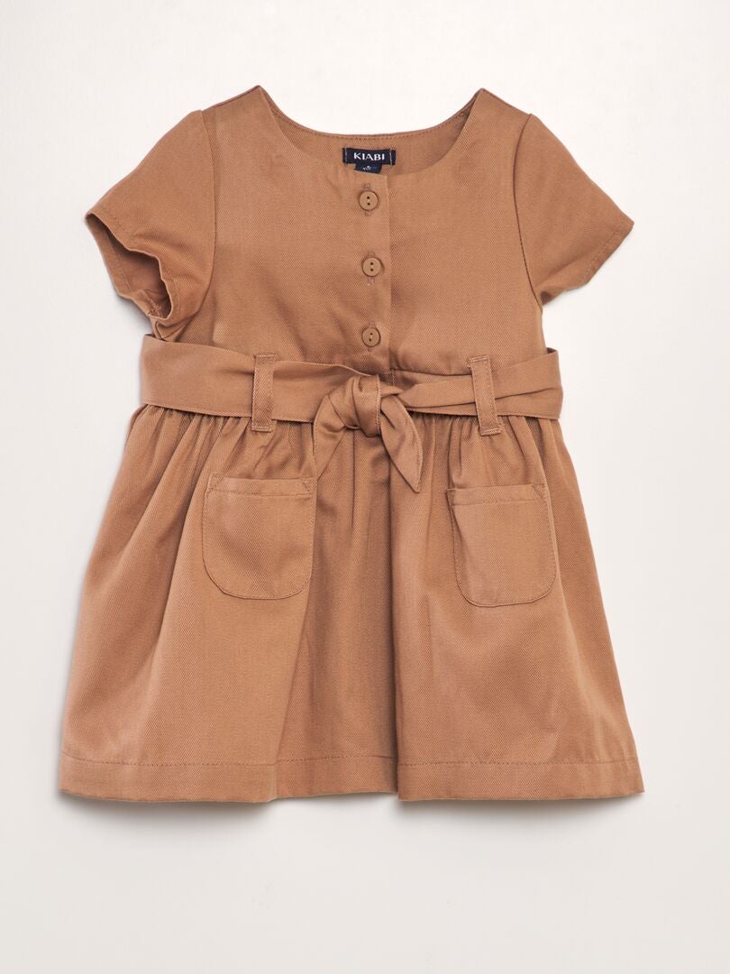 Vestido acampanado de lyocell - MARRÓN