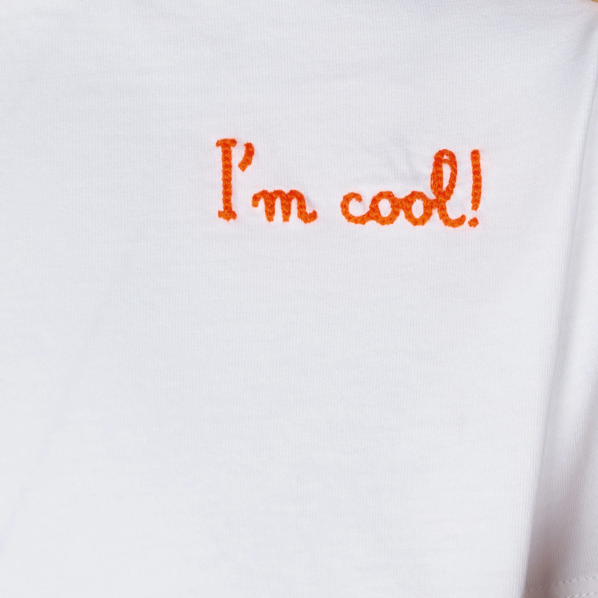 T-shirt da bambino in cotone con ricamo frontale I'm cool e Snoopy sul
