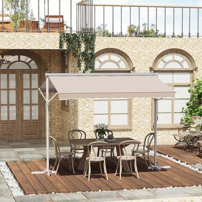 Store double pente - Outsunny - 3x3 m manuel rétractable inclinaison réglable anti-UV - acier - beige